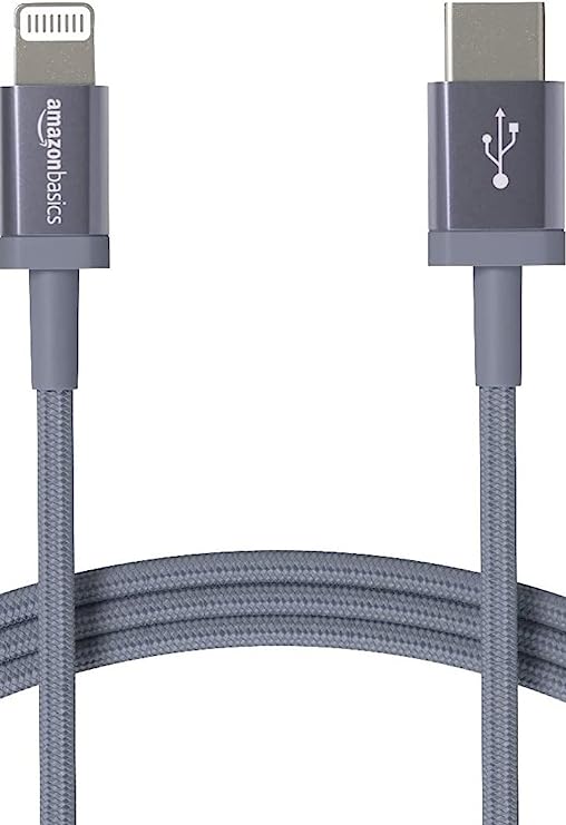 Amazon Basics MFI Certified 1.8M USB-C To Lightning Aluminum With Nylon Braided Charging Cable (Grey)