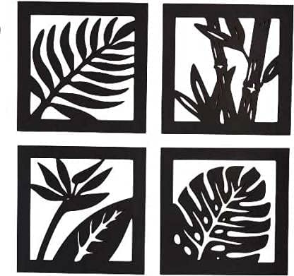 Acrylic Leaf Design Frame for Wall Hanging (20.3 x 20.3)cm (8 X 8 Inches ) Each Set of 4 (Black)