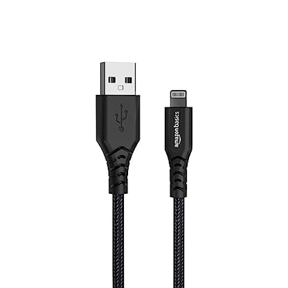 Amazon Basics USB A to Lightning PVC Molded Nylon MFi Certified Pack of 2 Charging Cable (Black, 1.8 meter)