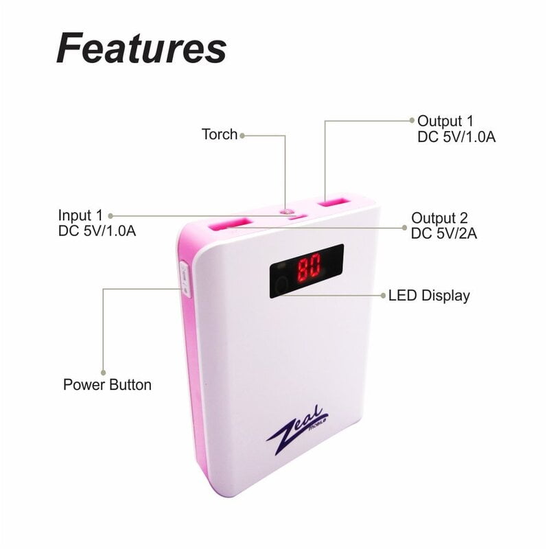 Zeal Z-10 10400 mAh Digital Power Bank (White & Pink)