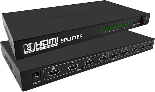 1x8 HDMI Splitter, HDMI Splitter 1 in 8 Out, Supports 3D 4K x 2K @30HZ Full HD 1080P, Support for TVs or Multi Monitor Adapter at Same Time (Black)