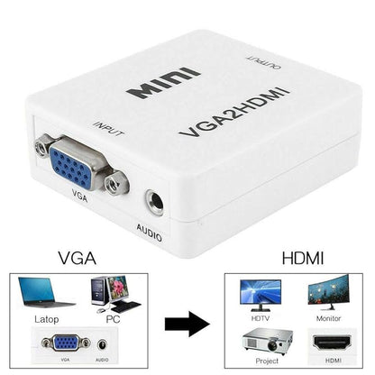 VGA to HDMI, Mini HD 1080P 3.5mm Audio VGA to HDMI HD HDTV Video Converter Box Adapter VGA2HDMI for PC Laptop Dispaly Projector