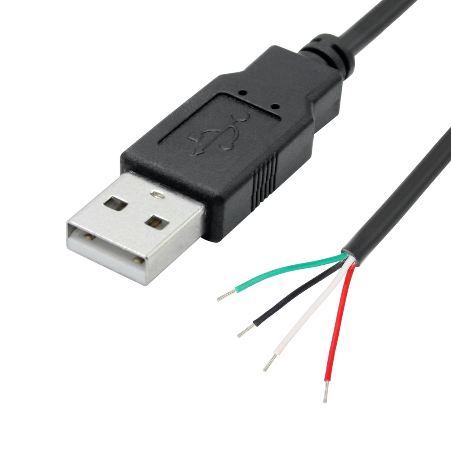 USB A Male Plug to Bare Wire Open End Cable 5V/2A, 4-Core Pigtail Repair Cable for Keyboards, Mouse, and DIY Projects (1mtr)