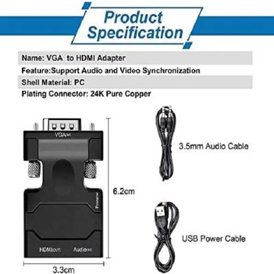 VGA (M) To HDMI (F) Converter With Audio for PC, Monitor HDTV Laptop, Projector