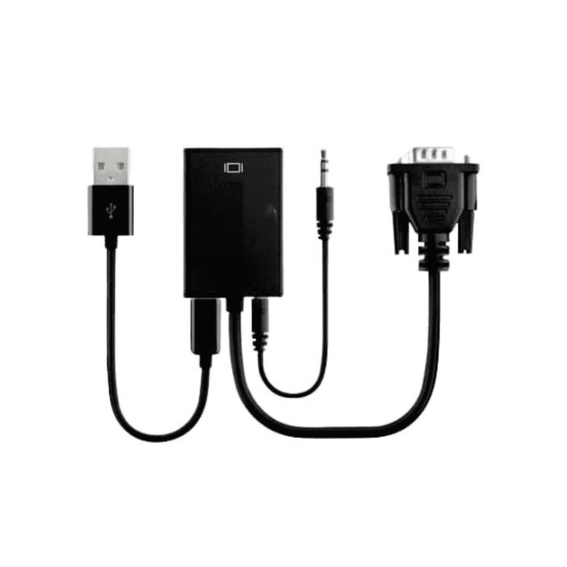 Set of electronic connectors including USB, micro USB, and VGA on a white background